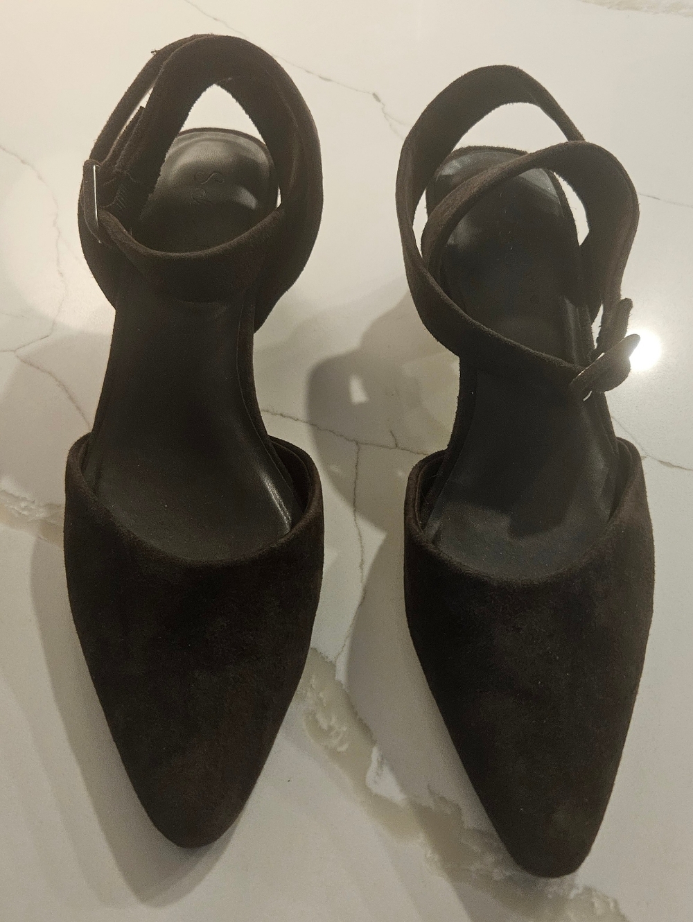 Splendid Black Suede Pointed-Toe Ankle-Strap Heels
